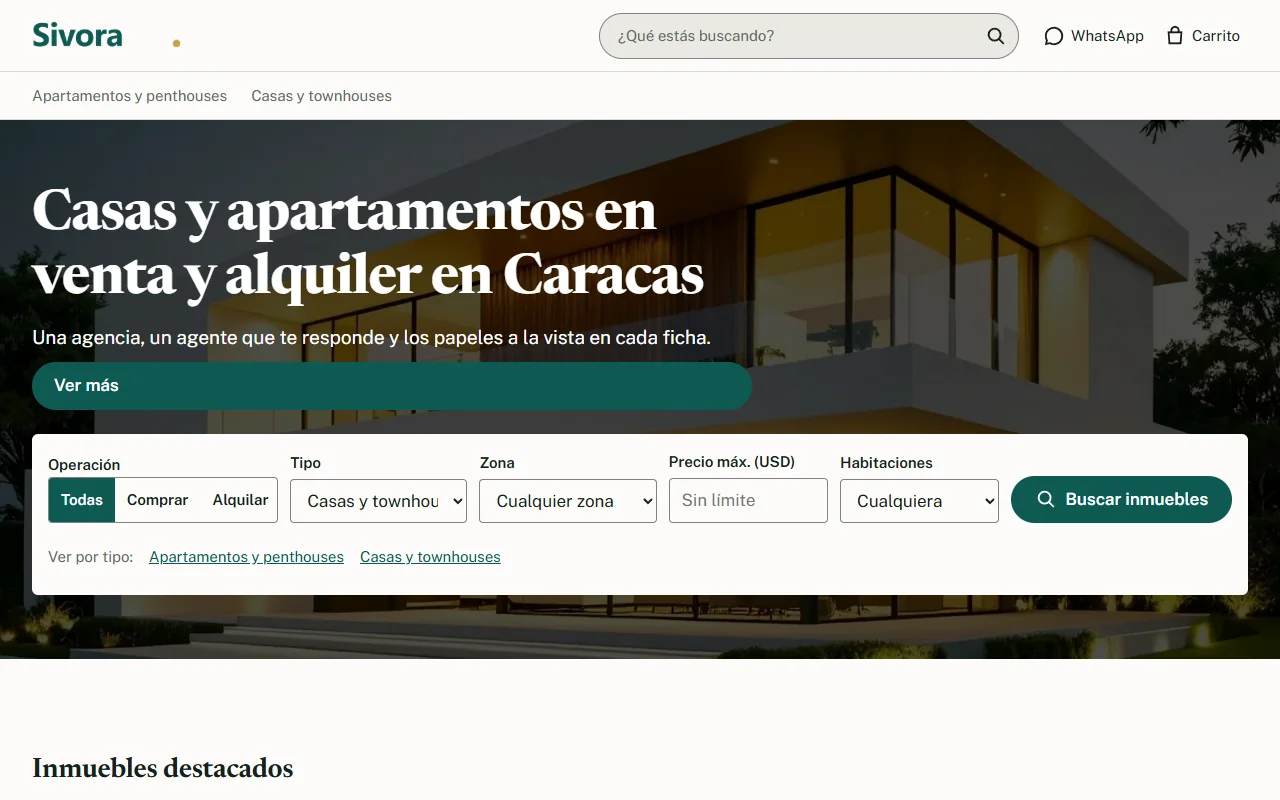 Portada de la demo Sivora, de la plantilla Exhibición: casas y apartamentos con buscador por zona