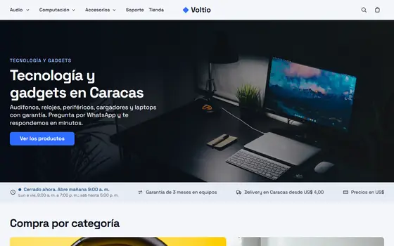 Inicio de ejemplo de una tienda de tecnología y accesorios