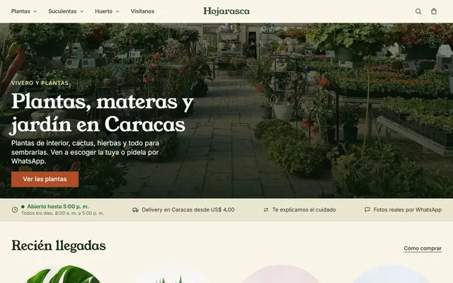 Inicio de un vivero: invernadero con plantas y un botón para ver las plantas