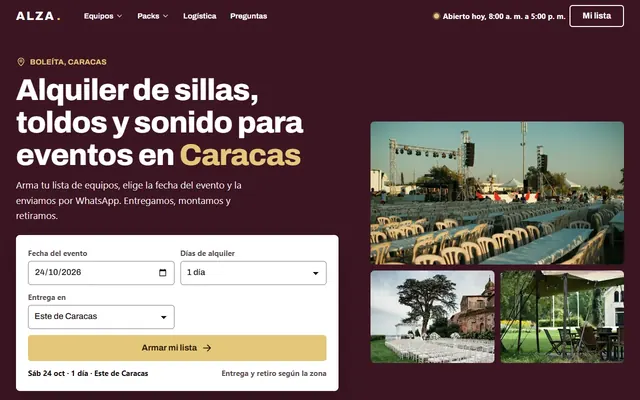Inicio de un alquiler de sillas, toldos y sonido para eventos con calendario de fecha