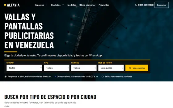 Inicio de ejemplo de una exhibición de espacios publicitarios