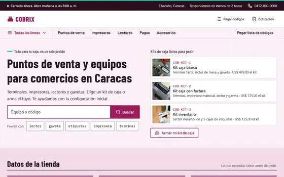 Inicio de ejemplo de un mayorista de puntos de venta para comercios