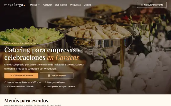 Inicio de ejemplo de una cafetería con servicio de catering