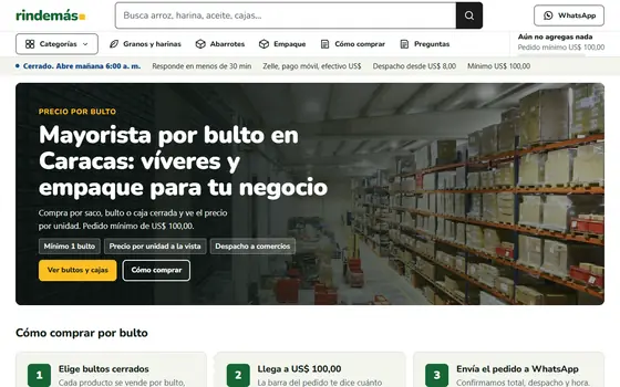 Inicio de ejemplo de una tienda que vende por bulto al mayor